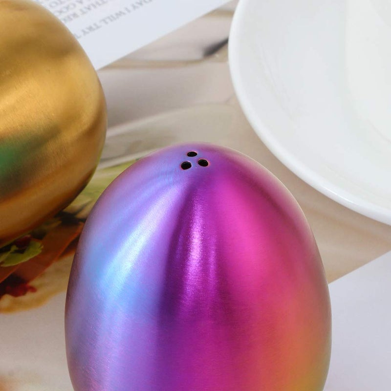 BISDARUN 2-Piece Set Rainbow Salt Pepper Shakers, Cute Egg Shape Stainless Steel Condiment Jar for Home and Kitchen Utensils, Comfortable and Ergonomic - Image 4